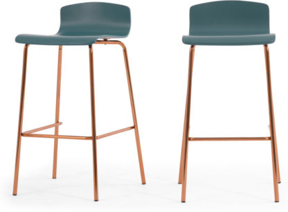 An Image of Set of 2 Syrus Barstools, Teal and Copper