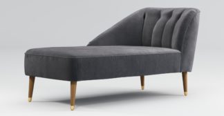 An Image of Custom MADE Margot Left Hand Facing Chaise, Pewter Grey Velvet with Light Wood Brass Leg