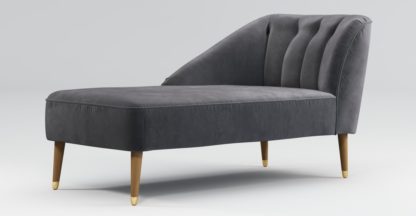 e95823819a90bd97e653a15f49cb49da6d8f4850d7de6791e8bcbad08881c1cf.jpg An Image of Custom MADE Margot Left Hand Facing Chaise, Pewter Grey Velvet with Light Wood Brass Leg