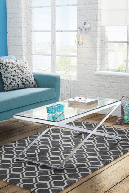 e9d222f54f7613b07c1a42a35ea02262c64093ad7f8dca77f4846c085d0bc922.jpg An Image of Anikka Chrome and Glass Coffee Table