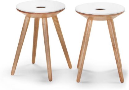 An Image of Set of 2 Kitson Stools, Natural Wood and White