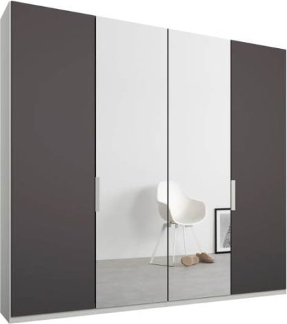 An Image of Caren 4 door 200cm Hinged Wardrobe, White Frame, Matt Graphite Grey & Mirror Doors, Standard Interior