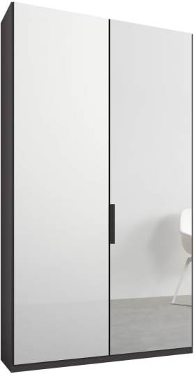 An Image of Caren 2 door 100cm Hinged Wardrobe, Graphite Grey Frame, White Glass & Mirror Doors, Premium Interior