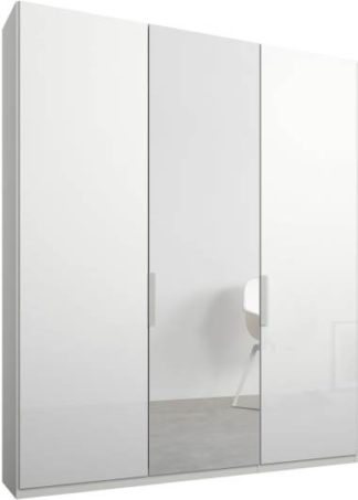 An Image of Caren 3 door 150cm Hinged Wardrobe, White Frame, White Glass & Mirror Doors, Classic Interior