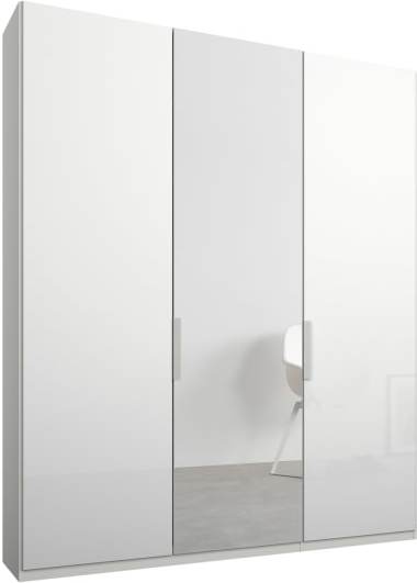 An Image of Caren 3 door 150cm Hinged Wardrobe, White Frame, White Glass & Mirror Doors, Premium Interior