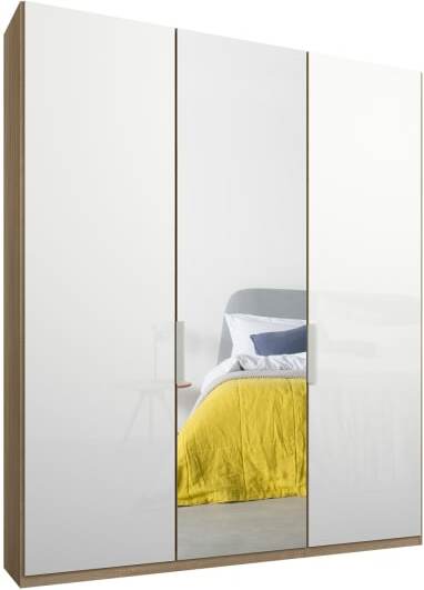 An Image of Caren 3 door 150cm Hinged Wardrobe, Oak Frame, White Glass & Mirror Doors, Classic Interior