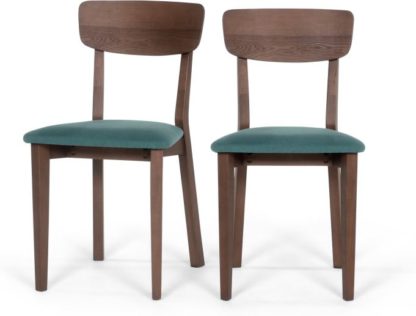 An Image of Set of 2 Jenson Dining chairs, Dark Stain Oak and Mineral Blue