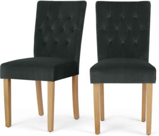 An Image of Set of 2 Flynn Dining Chairs, Midnight Grey Velvet and Birch