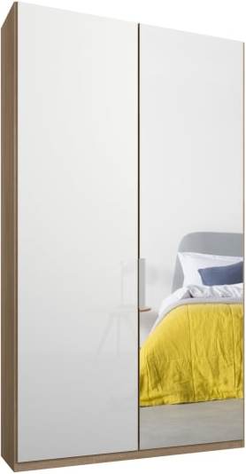 An Image of Caren 2 door 100cm Hinged Wardrobe, Oak Frame, White Glass & Mirror Doors, Classic Interior