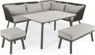 An Image of Alif Garden Corner Dining Set, Concrete Grey and Grey Eucalyptus