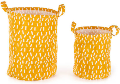 An Image of Ludo 100% Cotton Set of 2 Printed Storage Bag, Mustard Yellow