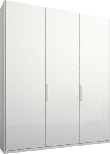 An Image of Caren 3 door 150cm Hinged Wardrobe, White Frame, White Glass Doors, Standard Interior