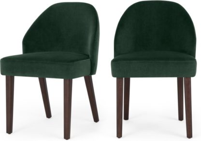 An Image of Set of 2 Alec Dining Chairs, Pine Green Velvet and Dark Stain