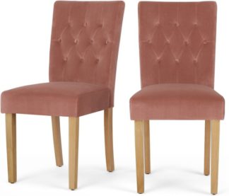 An Image of Set of 2 Flynn Dining Chairs, Blush Pink Velvet and Birch