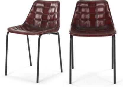 An Image of Set of 2 Sudel Dining Chairs, Ox Red Leather