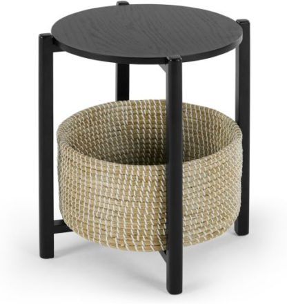 An Image of Pipel Bedside Table, Black Stain and Rattan