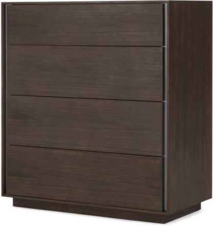 An Image of Lecki Chest Of Drawers, Walnut & Stainless Steel
