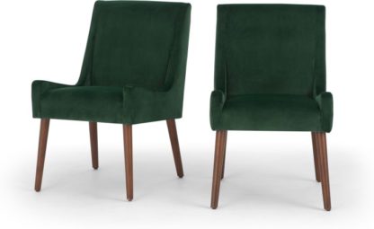 An Image of Set of 2 Higgs Dining Chairs, Pine Green Velvet