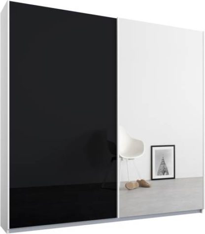 An Image of Malix 2 door 181cm Sliding Wardrobe, White frame,Basalt Grey Glass & Mirror doors, Standard Interior