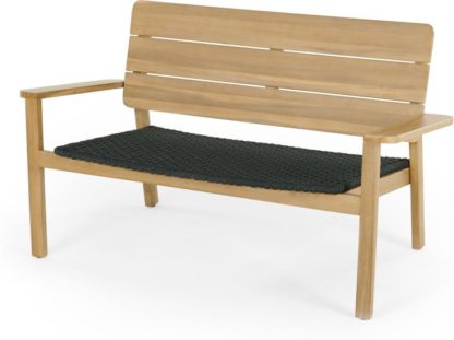 An Image of Jala Garden Lounge Bench, Acacia Wood and Spun Polyester