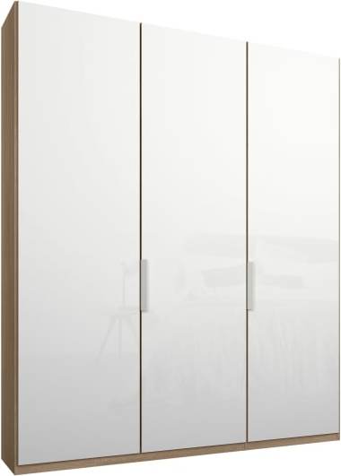 An Image of Caren 3 door 150cm Hinged Wardrobe, Oak Frame, White Glass Doors, Classic Interior