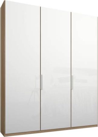 An Image of Caren 3 door 150cm Hinged Wardrobe, Oak Frame, White Glass Doors, Premium Interior