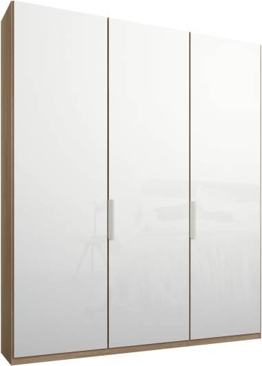 An Image of Caren 3 door 150cm Hinged Wardrobe, Oak Frame, White Glass Doors, Standard Interior