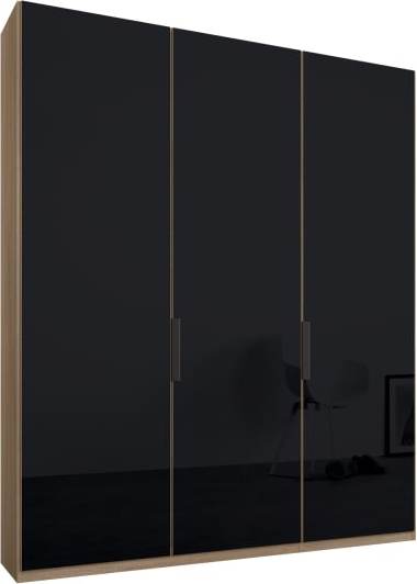 An Image of Caren 3 door 150cm Hinged Wardrobe, Oak Frame, Basalt Grey Glass Doors, Classic Interior