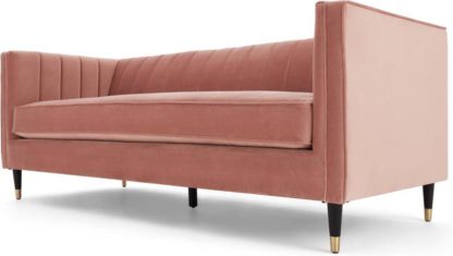 An Image of Evadine 3 Seater Sofa, Blush Pink Velvet
