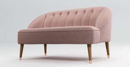 An Image of Custom MADE Margot 2 Seater Sofa, Pink Cotton Velvet with Light Wood Copper Leg