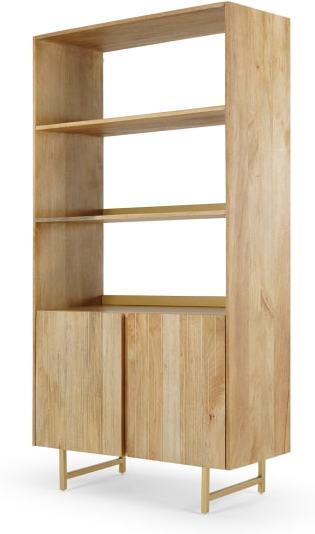 An Image of Aphra Bookcase with Cupboard, Light Mango Wood and Brass Inlay