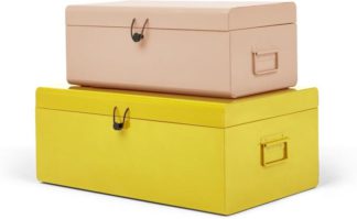 An Image of Daven Set of 2 Metal Storage Box Trunks, Pink & Yellow