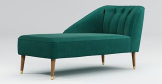 An Image of Custom MADE Margot Left Hand Facing Chaise, Teal Cotton Velvet with Light Wood Brass Leg