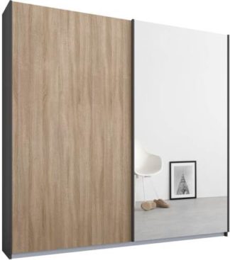 An Image of Malix 2 door 181cm Sliding Wardrobe, Graphite Grey frame,Oak & Mirror doors , Premium Interior