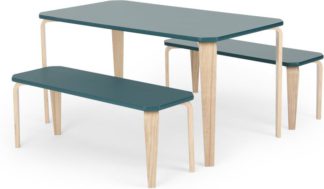 An Image of MADE Essentials Alma Dining Bench Set, Teal Top and Ash legs