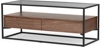 fc85e026595d49293421b3e40274b36e514f0f5c3dab0c488176778b26f2e3d8.jpg An Image of Jaxta Media Unit, Walnut and Smoked Glass