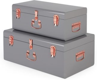 An Image of Gunner Set of 2 Metal Trunks, Grey & Copper