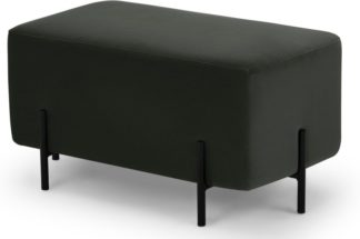 An Image of Eda Rectangle Footstool, Dark Anthracite Velvet with Black metal legs