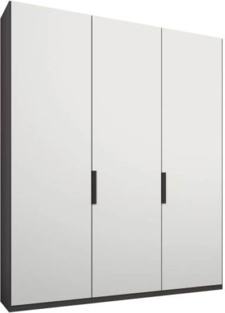 An Image of Caren 3 door 150cm Hinged Wardrobe, Graphite Grey Frame, Matt White Doors, Premium Interior