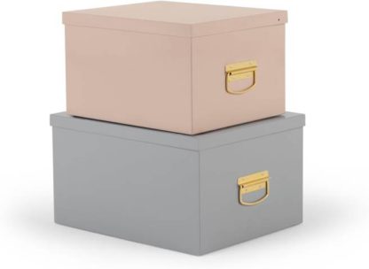 An Image of Holmes Set of 2 Metal Storage Boxes, Pink and Grey