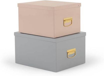 fea86bf2f1ca32c087acf94c416d2aff26eb4b2c8476249fafb9defc4df012c2.jpg An Image of Holmes Set of 2 Metal Storage Boxes, Pink and Grey