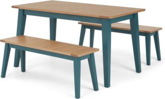 An Image of Ralph 4 Seat Compact Dining bench set, Oak and Teal