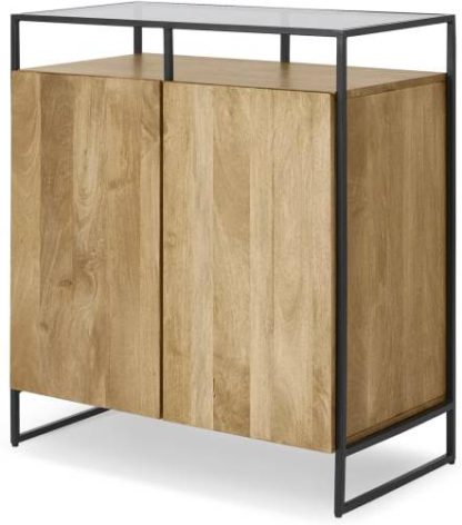 An Image of Kilby Compact Sideboard, Light Mango Wood and Glass