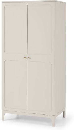 An Image of Bromley Double Wardrobe, Warm Grey & Brass Handle
