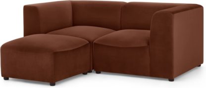 An Image of Juno 2 Seater Modular Sofa with Footstool, Warm Caramel Velvet