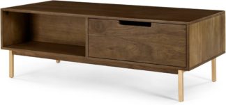 An Image of Tayma Storage Coffee Table, Acacia Wood & Brass