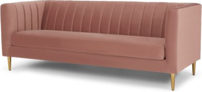 An Image of Amicie 3 Seater Sofa, Blush Pink Velvet