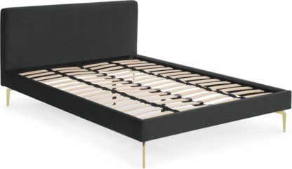 An Image of Kida King Size Bed, Midnight Grey Velvet & Brass Legs