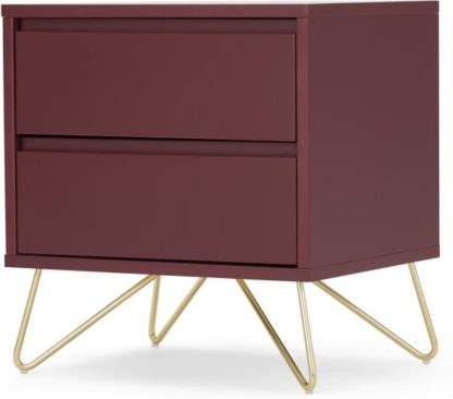 An Image of Elona Bedside Table, Oxblood Red and Brass