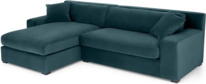 7d8bb910f34f289fbf3340ed04e55b06b224ed42c73d7147b99c9d14f66a859b.jpg An Image of Delaney Left Hand Facing Chaise End Corner Sofa, Lagoon Blue Velvet